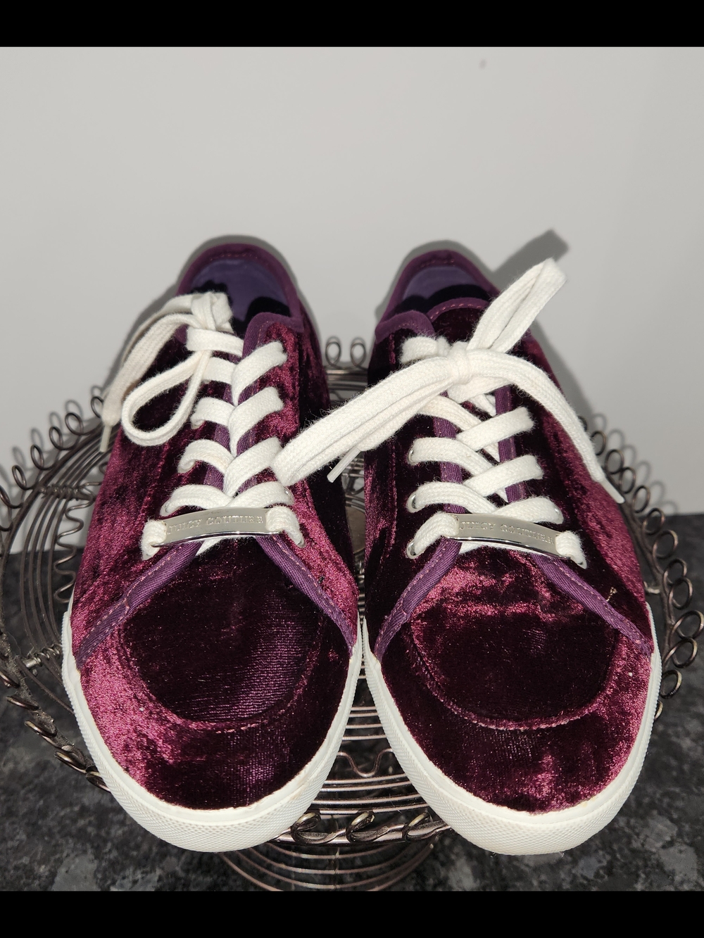 Juicy Couture Velvet Low-Top Sneakers in Plum and White